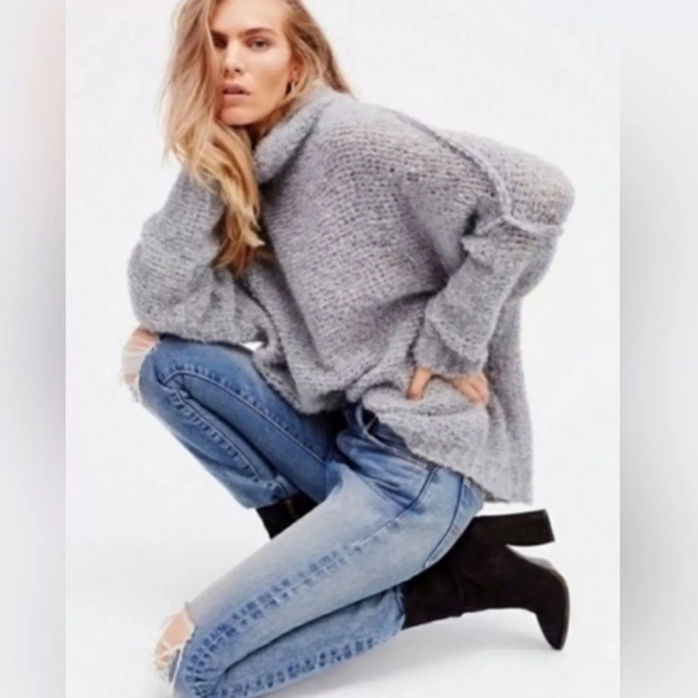 Free People She’s All That Turtleneck Sweater Alpaca Blend Blue Gray